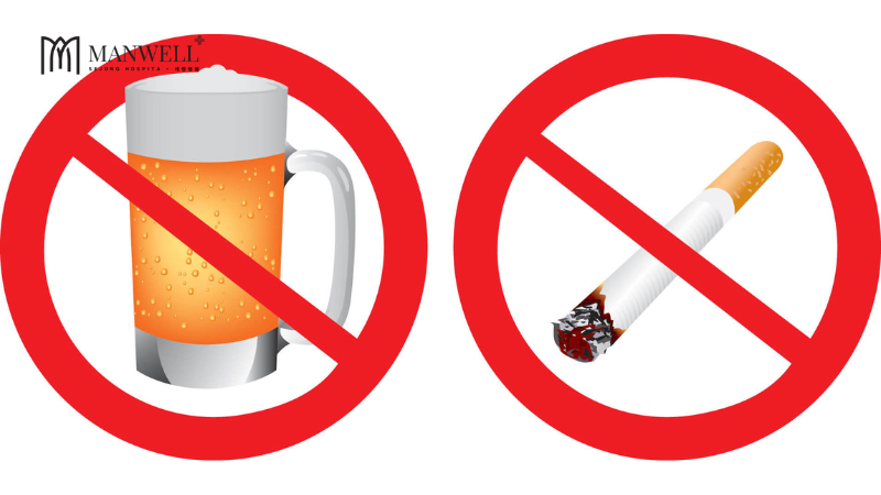 Không hút thuốc và sử dụng rượu bia trong vòng 1 tháng trước và 1 tháng sau phẫu