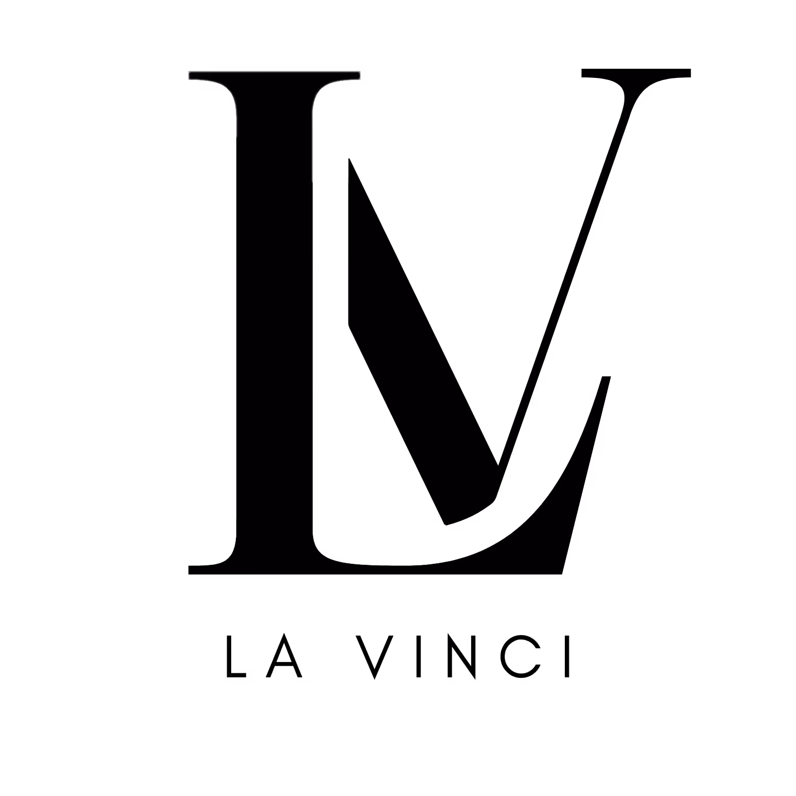 Stylized black initials LV with minimalistic modern design on a white background.