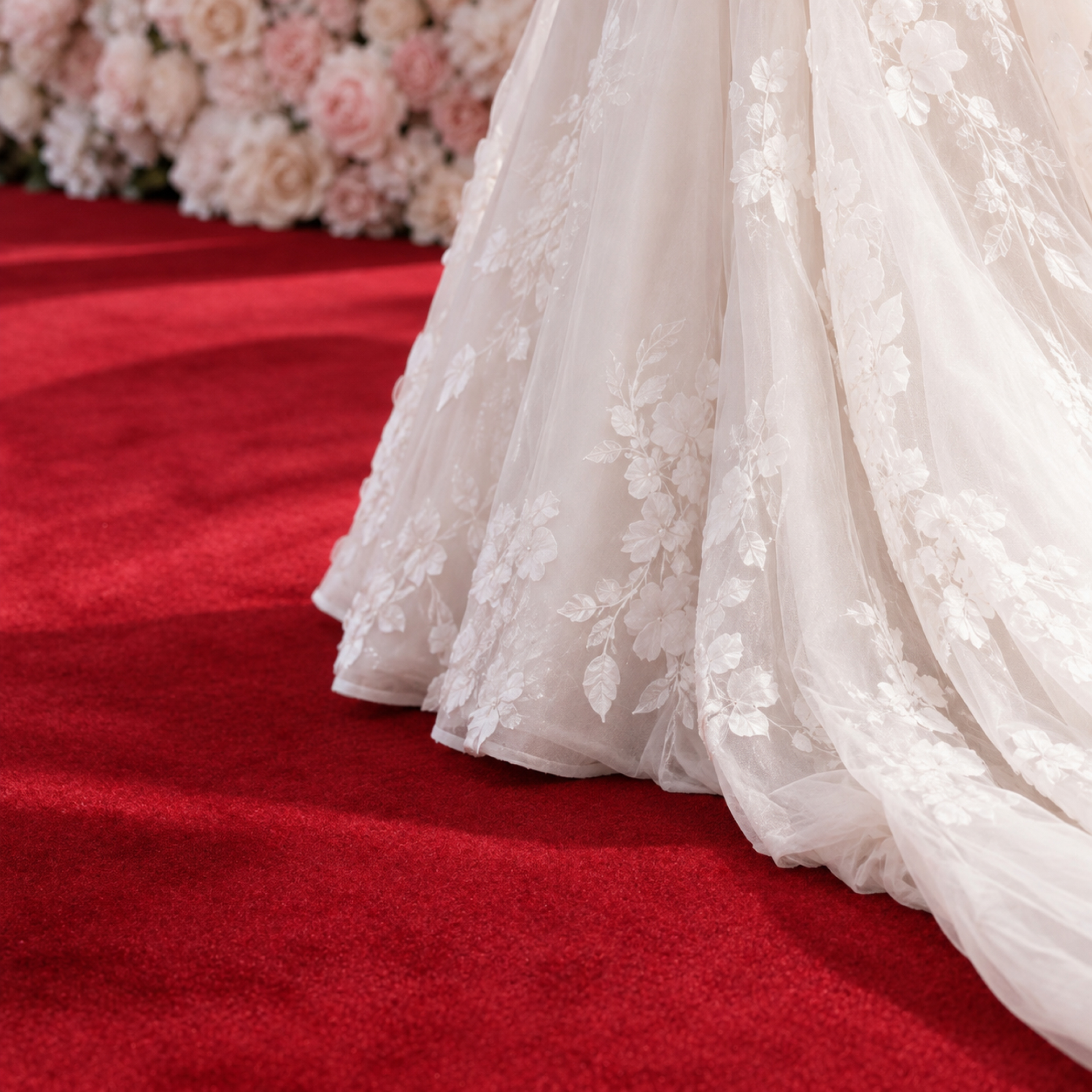 LaVinci red carpet included in the Wedding Expo giveaway backdrop setup.