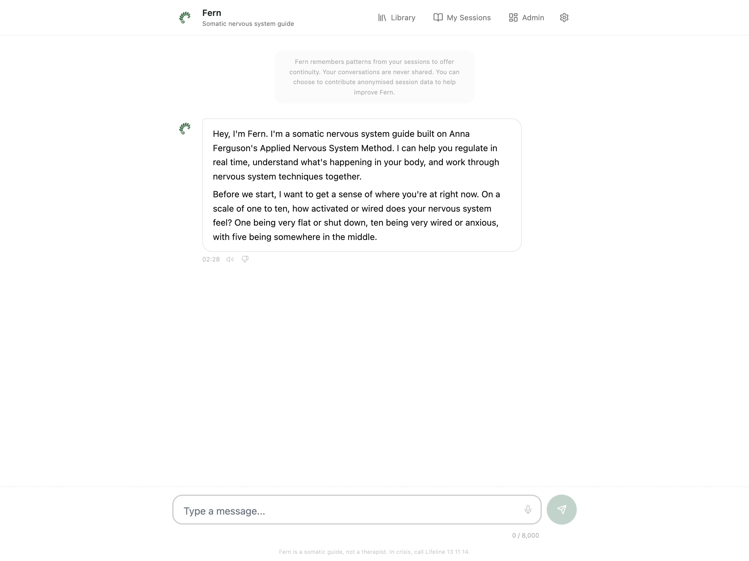 HeyFern AI wellness app chat screen