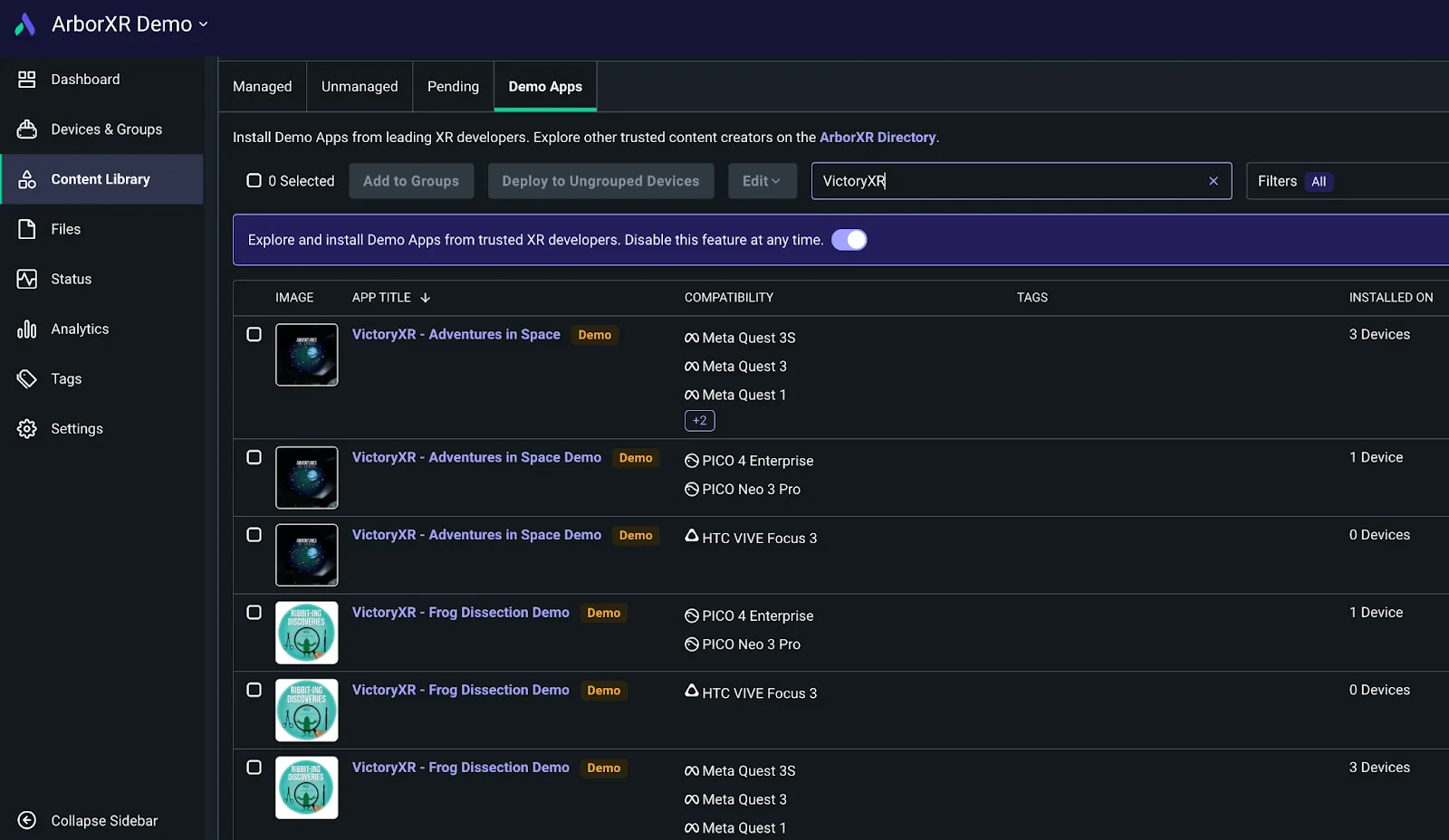 abxr-victoryxr-demo-apps-dashboard