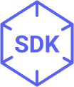 Blue hexagonal outline with the letters SDK in the center.