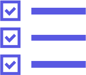 Three blue checkboxes with check marks, each followed by a horizontal blue line.