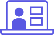 Icon of a laptop screen showing a user profile with two information boxes.