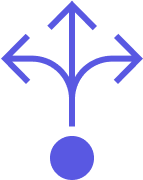 Blue circle with three arrows pointing left, up, and right representing multiple directions or choices.