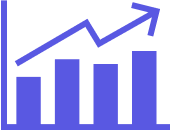 Bar chart with four bars and an upward trending line with an arrow.