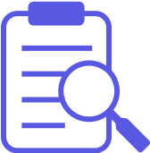 Clipboard with lines and a magnifying glass representing quality control or inspection.