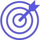 Blue target with concentric circles and a dart hitting the bullseye.