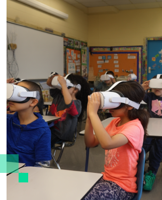 An image of a classroom of children using VR headsets