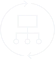 Flowchart diagram with three connected nodes inside a circular arrow representing process or workflow.