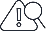 Magnifying glass focused on a warning triangle with an exclamation mark inside.