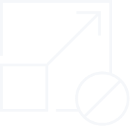 Icon showing an arrow extending from a square toward the top right, symbolizing expansion or scaling with a circled diagonal line nearby.
