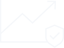White line graph with upward trend arrow and shield with checkmark icon on dark background.