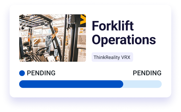 Person operating a forklift inside a warehouse with packages and equipment around.