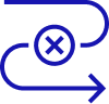 Blue arrow forming a loop with an 'X' in a circle indicating a workflow disruption.
