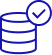 Blue icon of stacked database disks with a checkmark indicating actionable data.