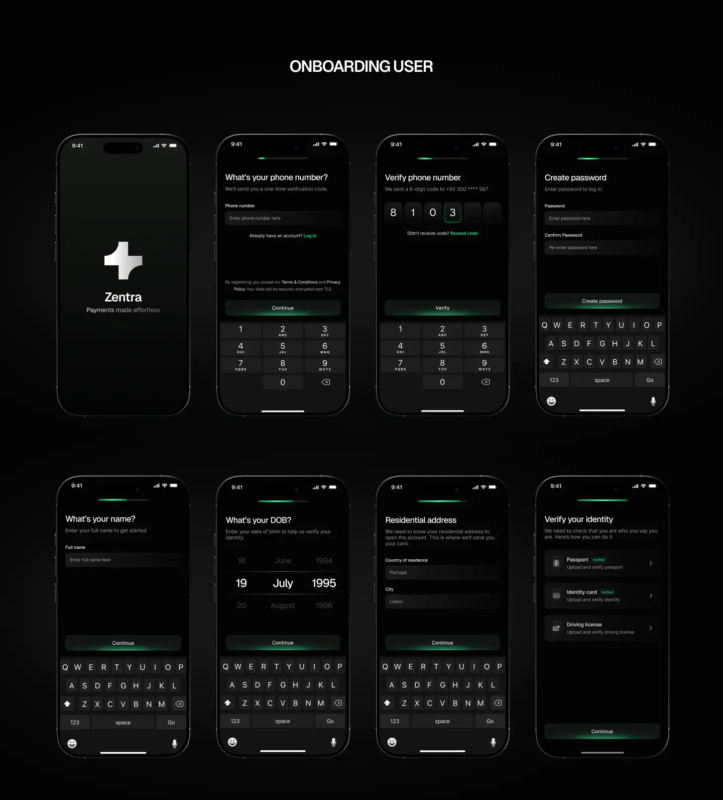 Zentra onboarding screens