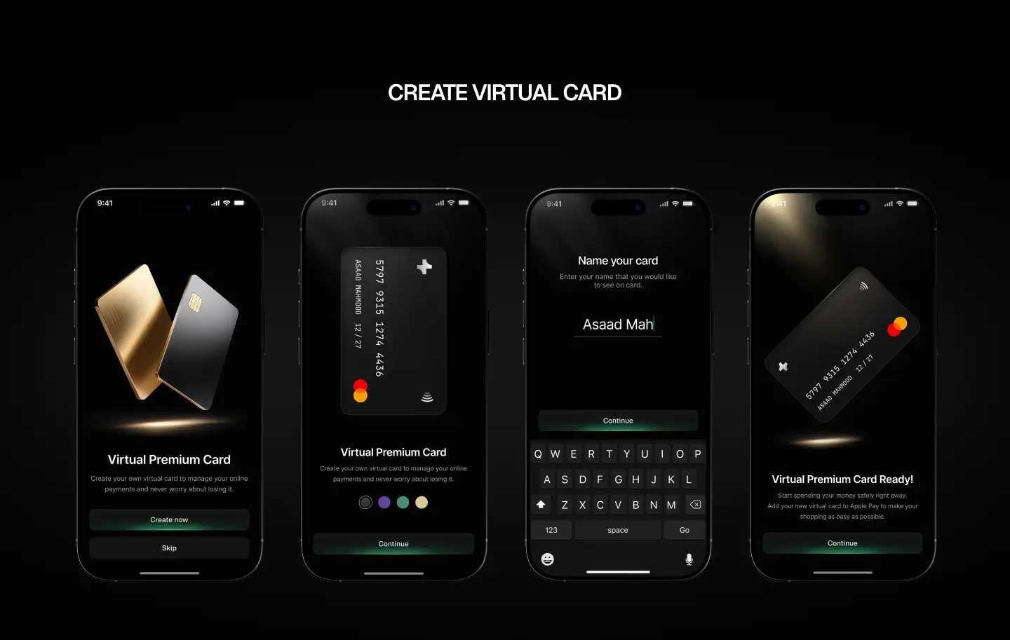 Zentra virtual card screen