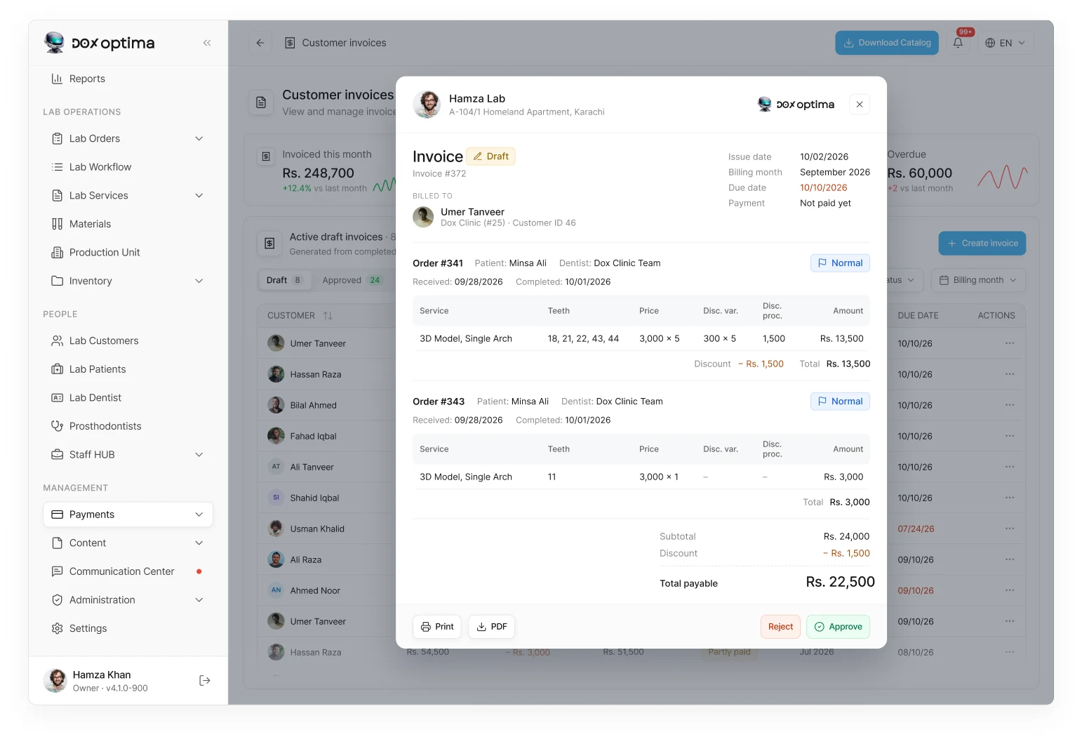 Customer invoice