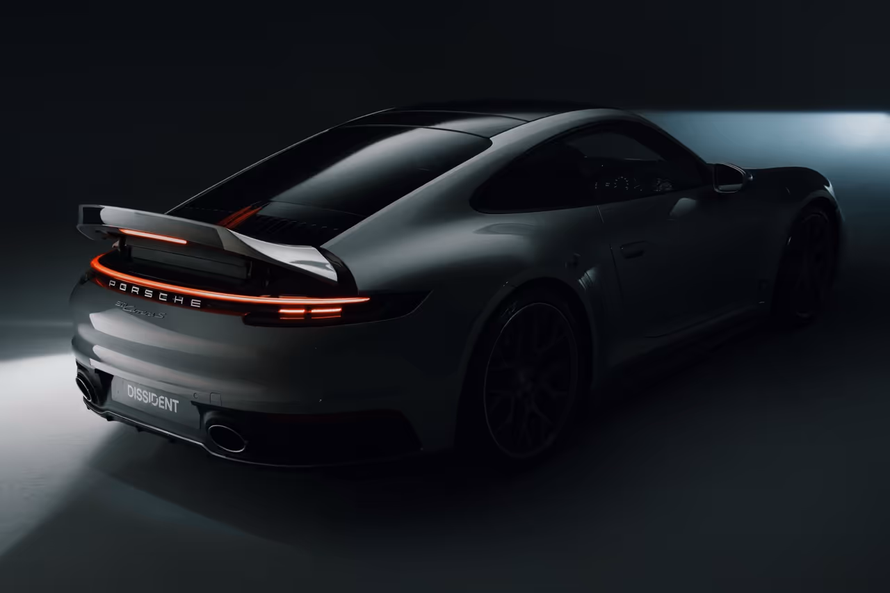 A Porsche 992 fitted with Dissident UK designed and manufactured premium carbon fibre components