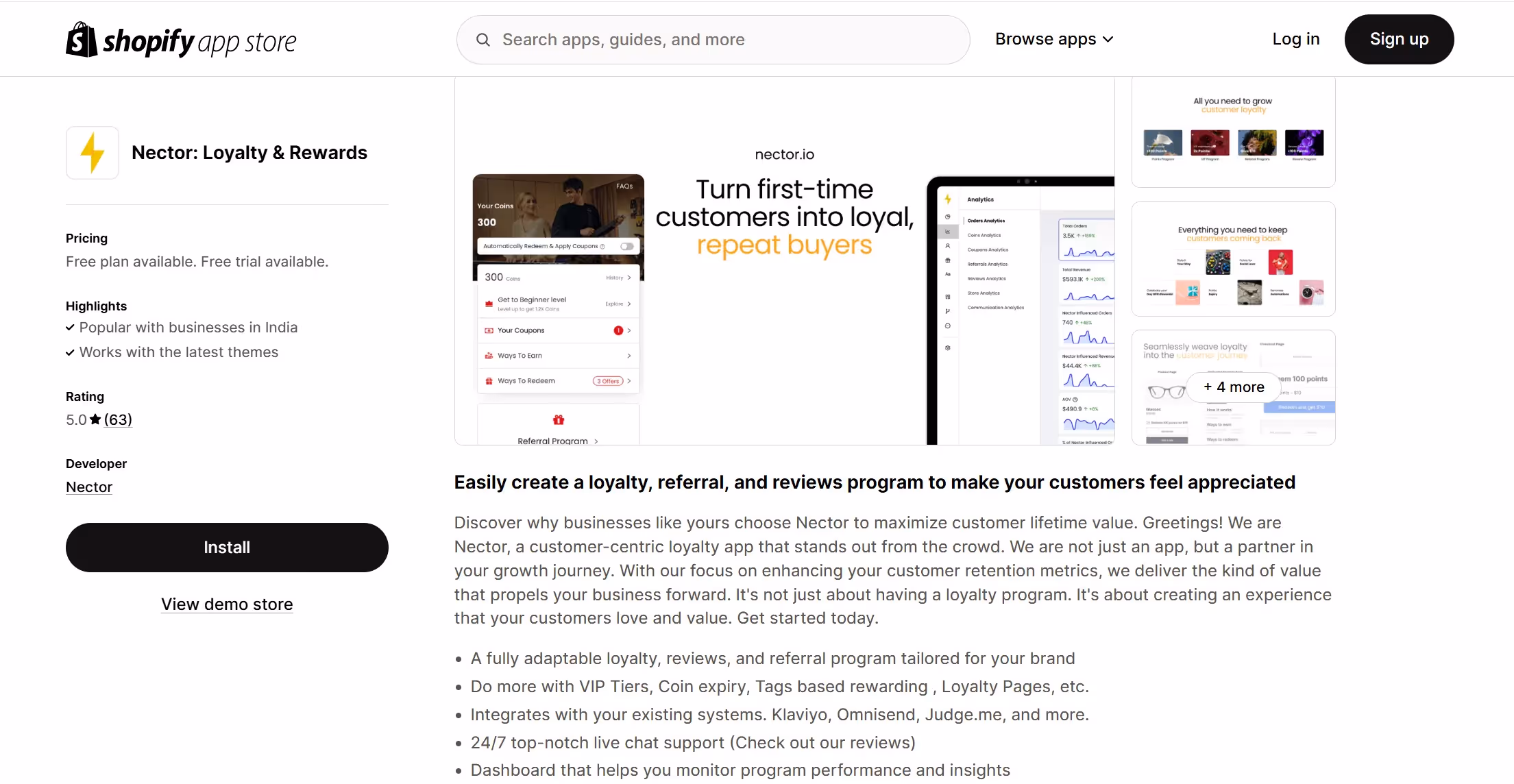 Nector Loyalty and Rewards App for Shopify - Turn first-time customers into repeat buyers with loyalty, referral, and review programs