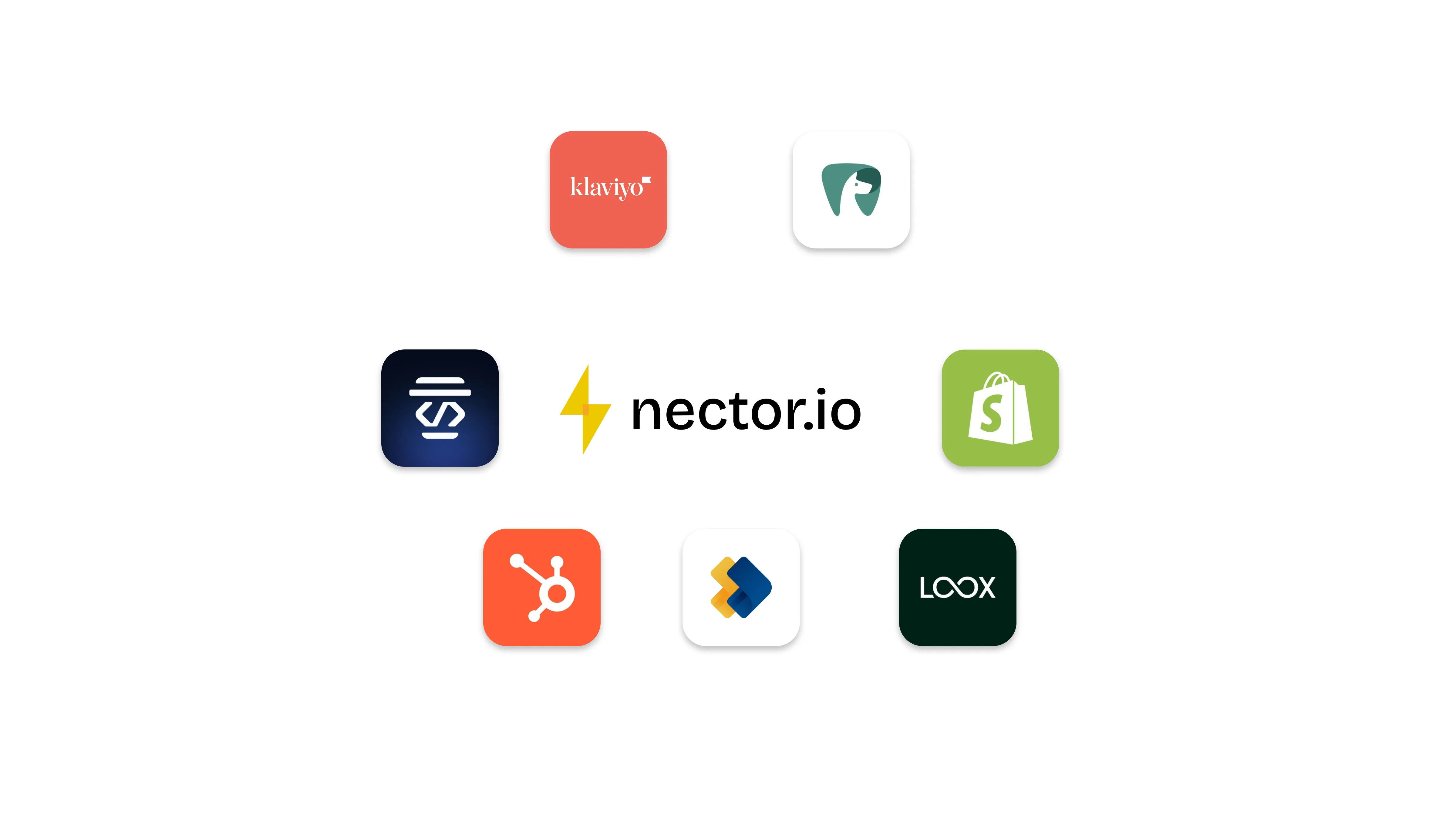 Nector.io integrations with tools like Shopify, Klaviyo, HubSpot, and other ecommerce and marketing platforms