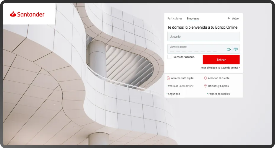 Pantalla de banca online Santander