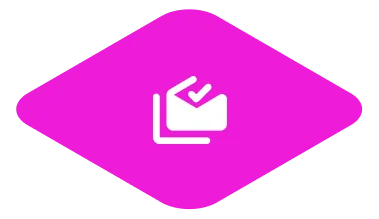 White wallet with money icon on a pink diamond-shaped background.