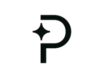 Stylized black letter P with a spark shape inside the loop.