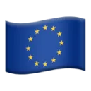 Waving flag of the European Union with a circle of twelve yellow stars on a blue background.