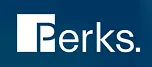 Logo with a white square and the word 'Perks.' on a blue background.