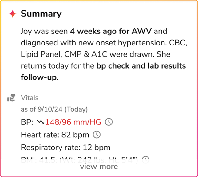 Patient summary and vitals