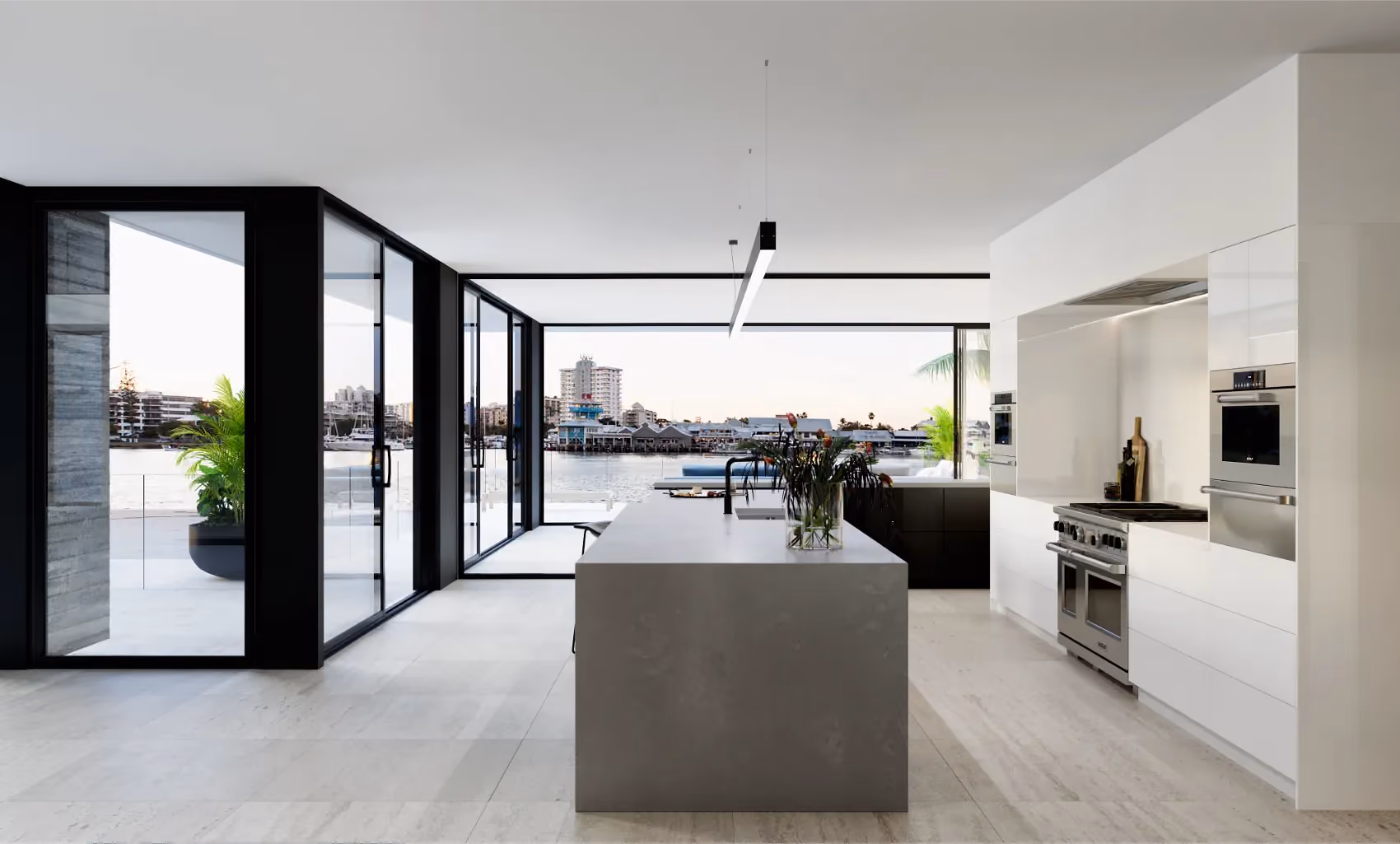 A luxury kitchen overlooking the water in Sunshine Coast