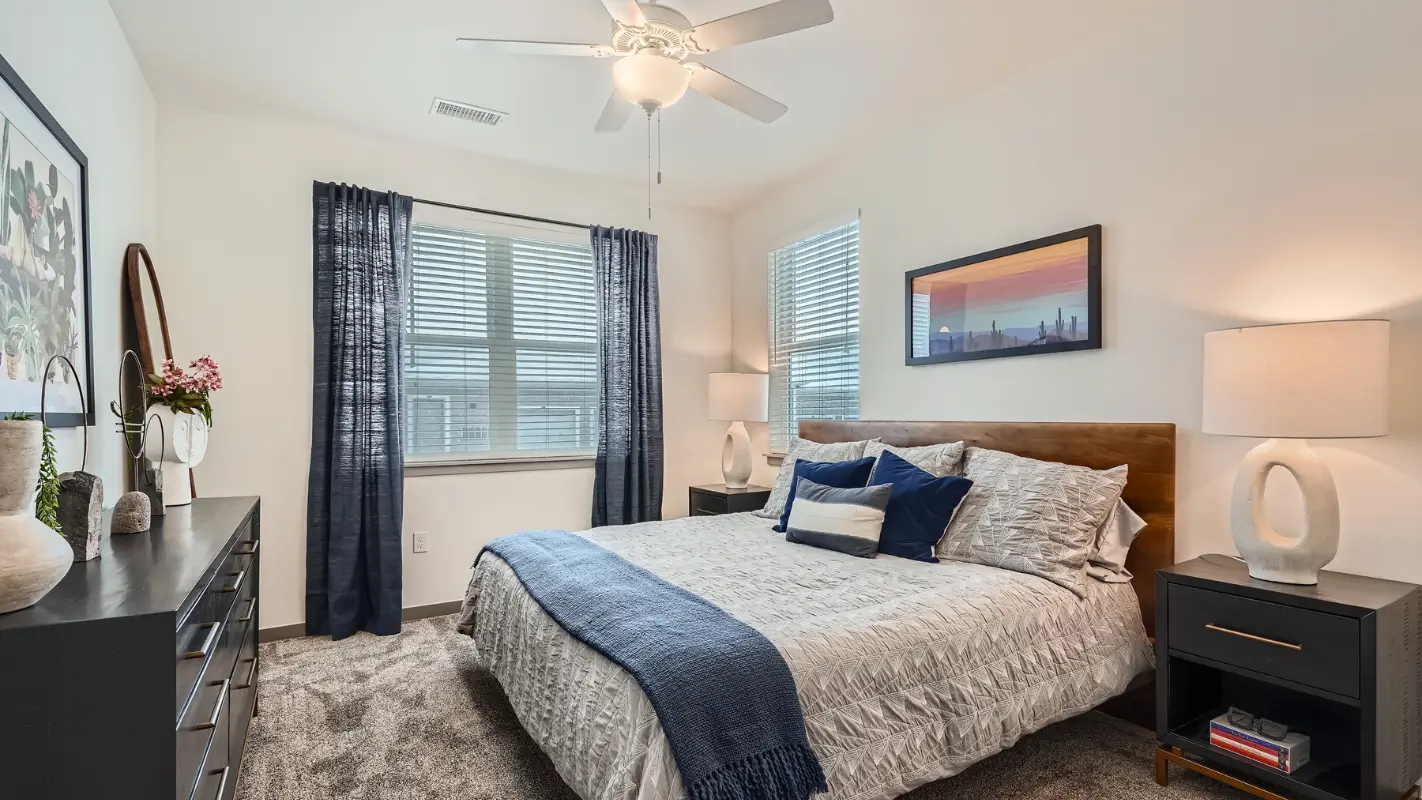Primary bedroom with walk-in closet at Polaris Apartments in Broomfield, Colorado