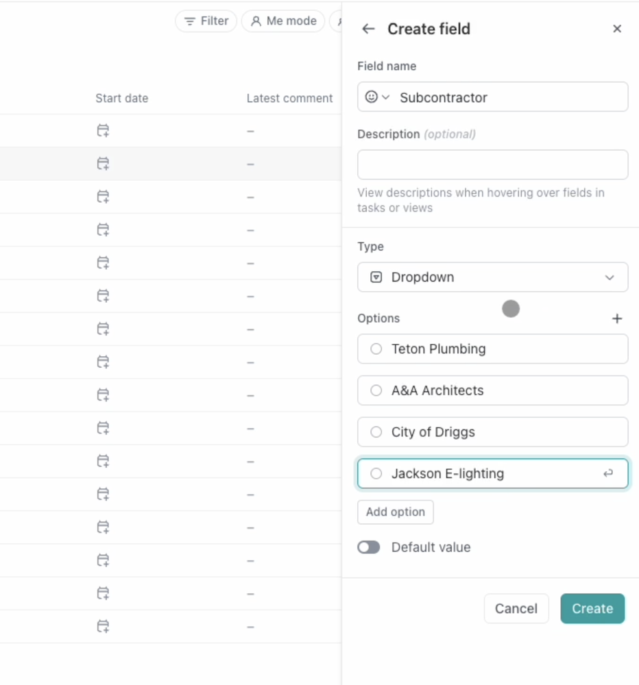 Adding a custom Subcontractor field