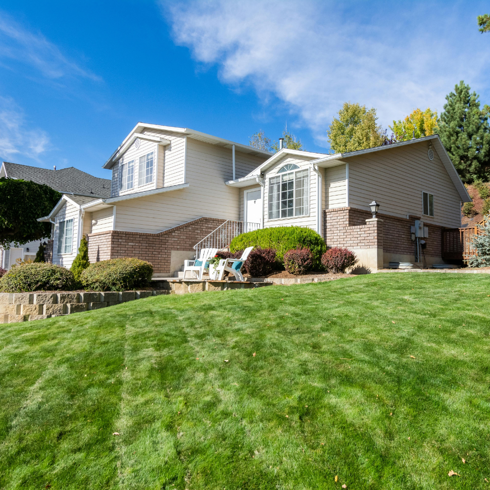 Well-trimmed house with freshly cut lawn