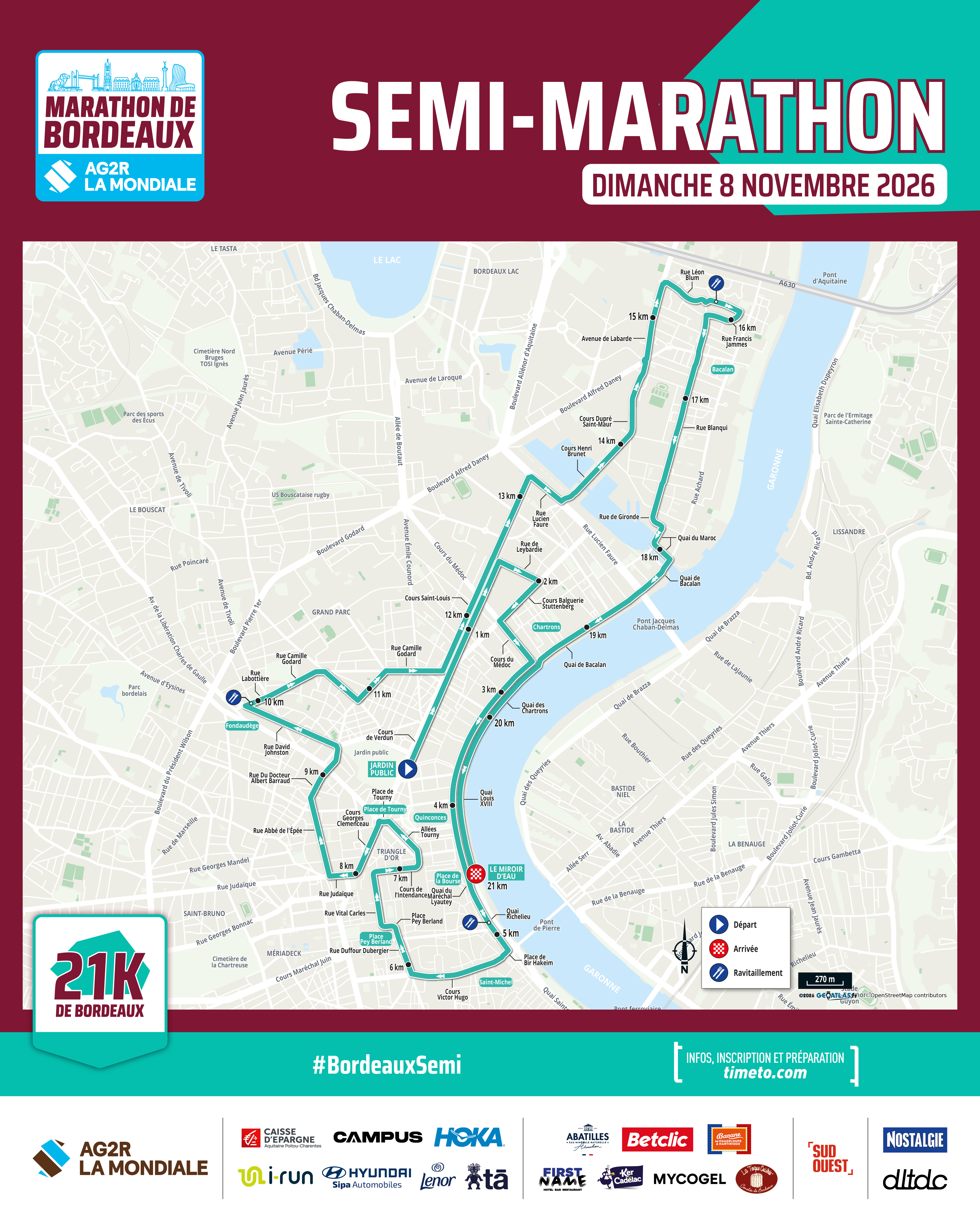 Semi-Marathon de Bordeaux 2026 : date, parcours et plan
