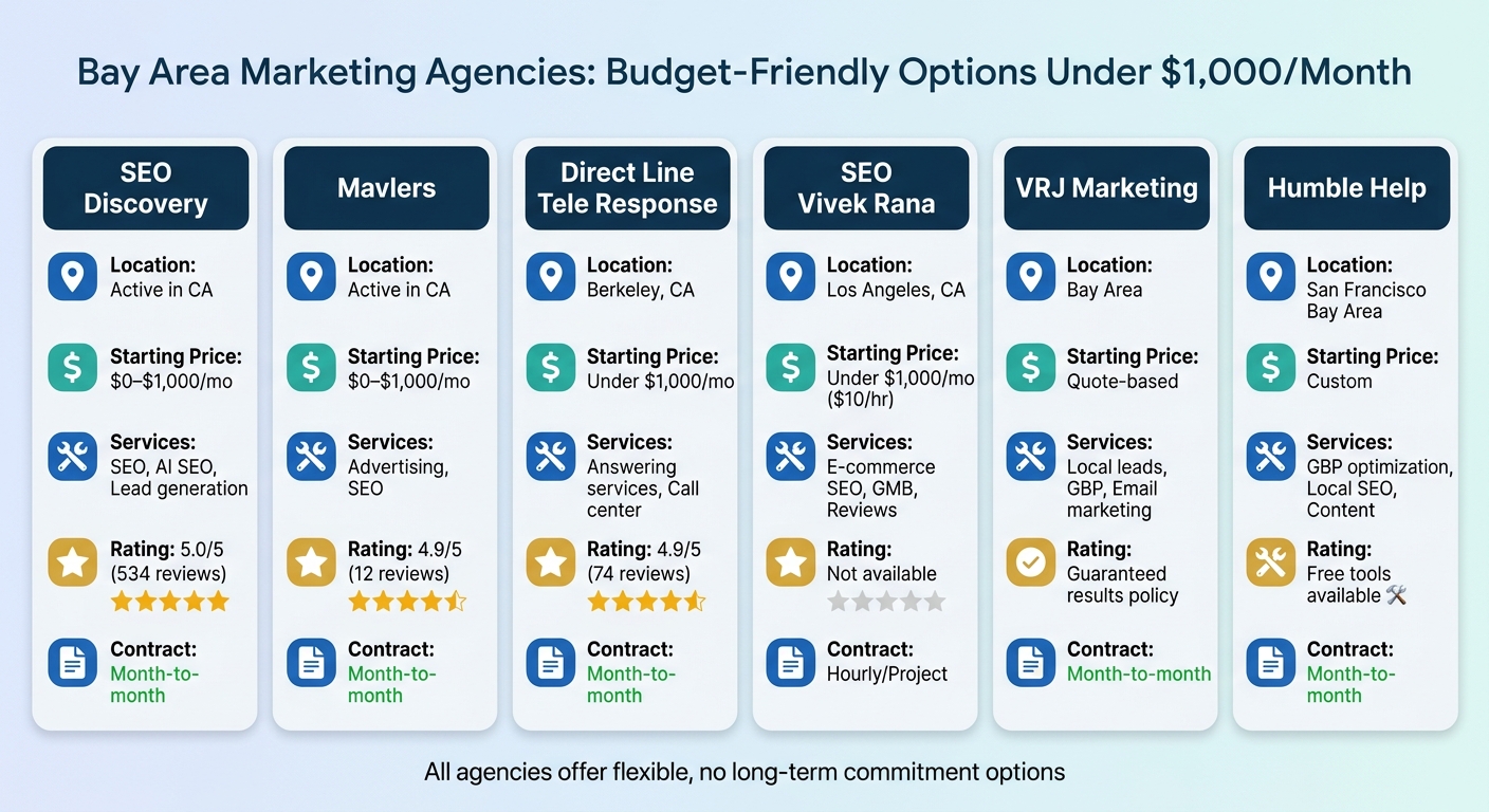 Bay Area Marketing Agencies Under $1000 Per Month Comparison
