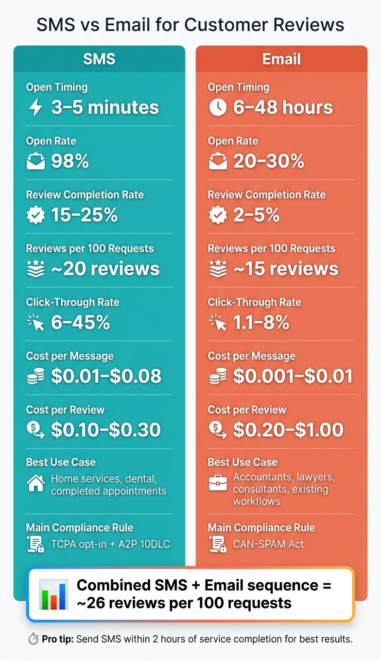 SMS vs Email for Customer Reviews: Key Stats Compared