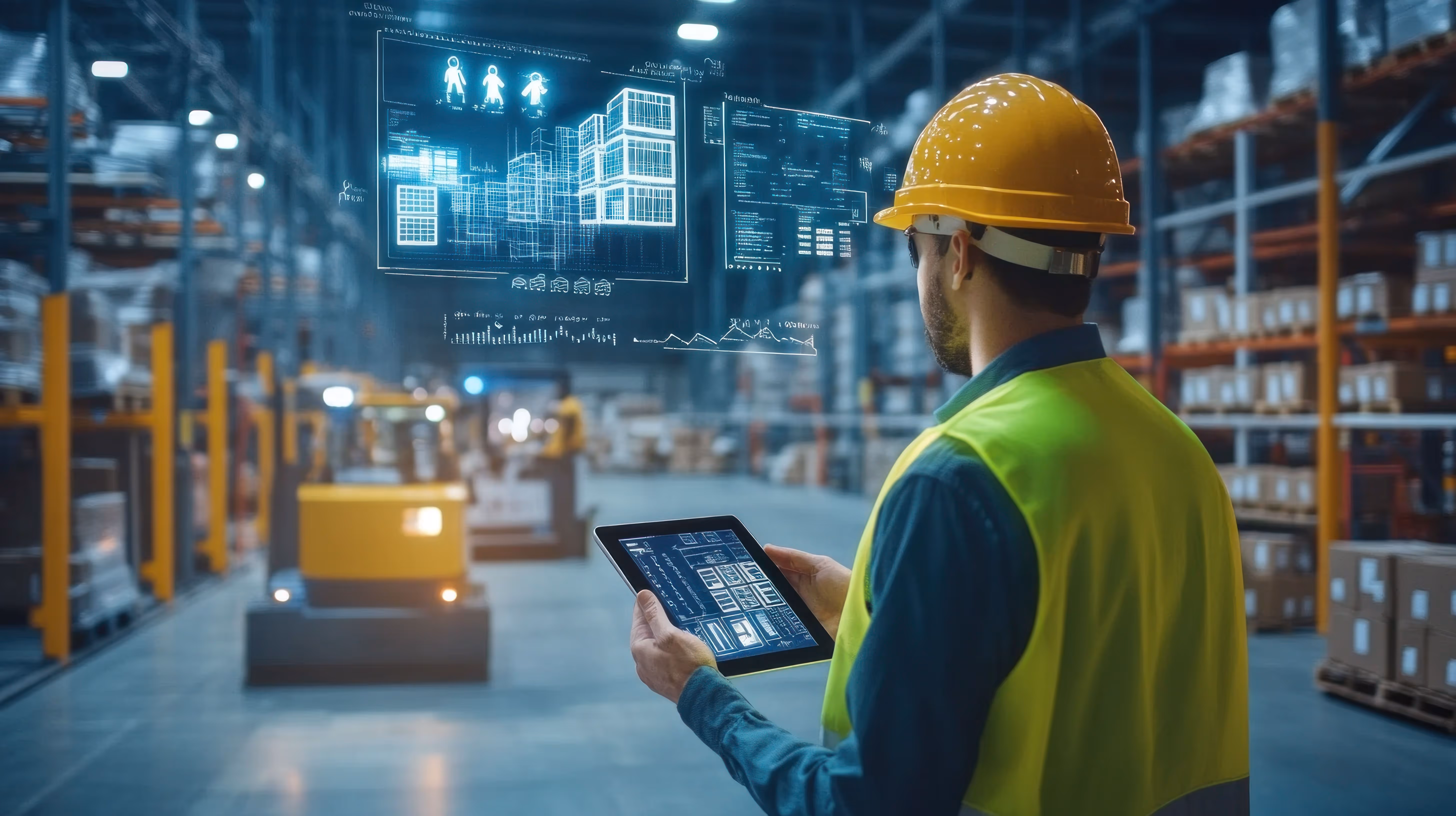 Guy with Hardhat in a Facility with Tablet