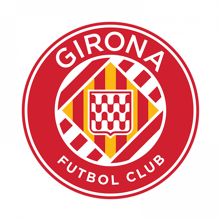 Escut del Girona Futbol Club amb forma circular i franges vermelles i blanques.