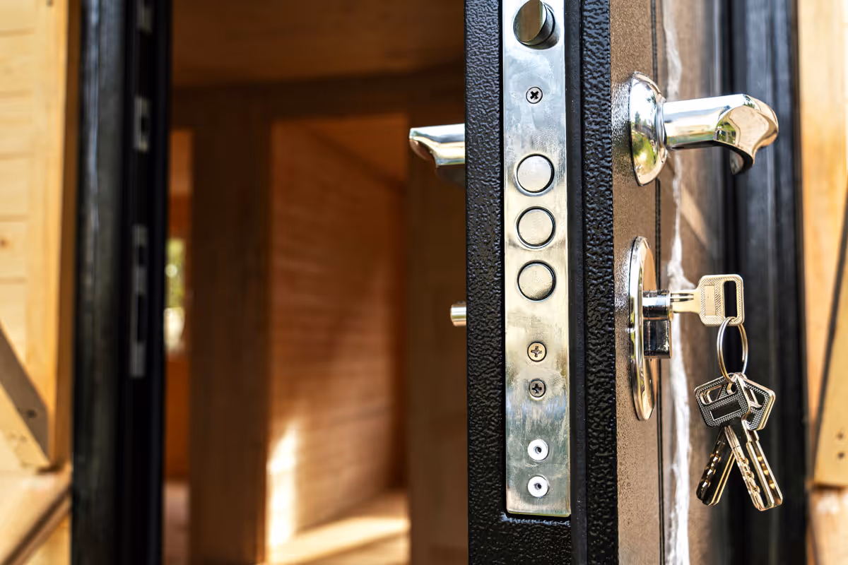 A residential door lock system up-close.