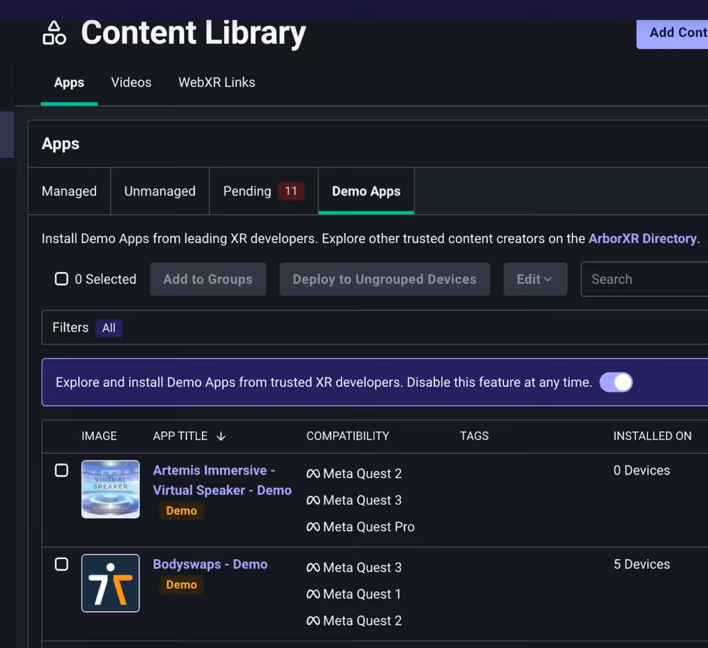 Content library dashboard
