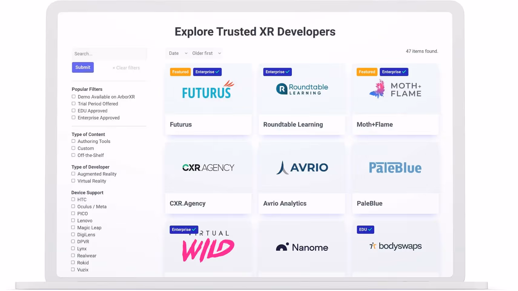 Dashboard of XR directory