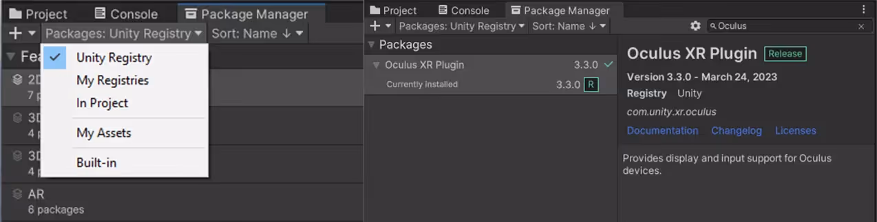 Guide to Installing the Unity Oculus Package