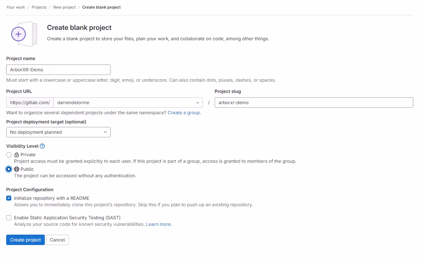 Dashboard for Setting up GitLab