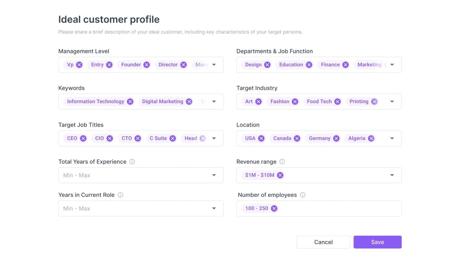 Prospectory Ideal Customer Profile screen showing buyer signals and segments, illustrating what Prospectory allows to happen