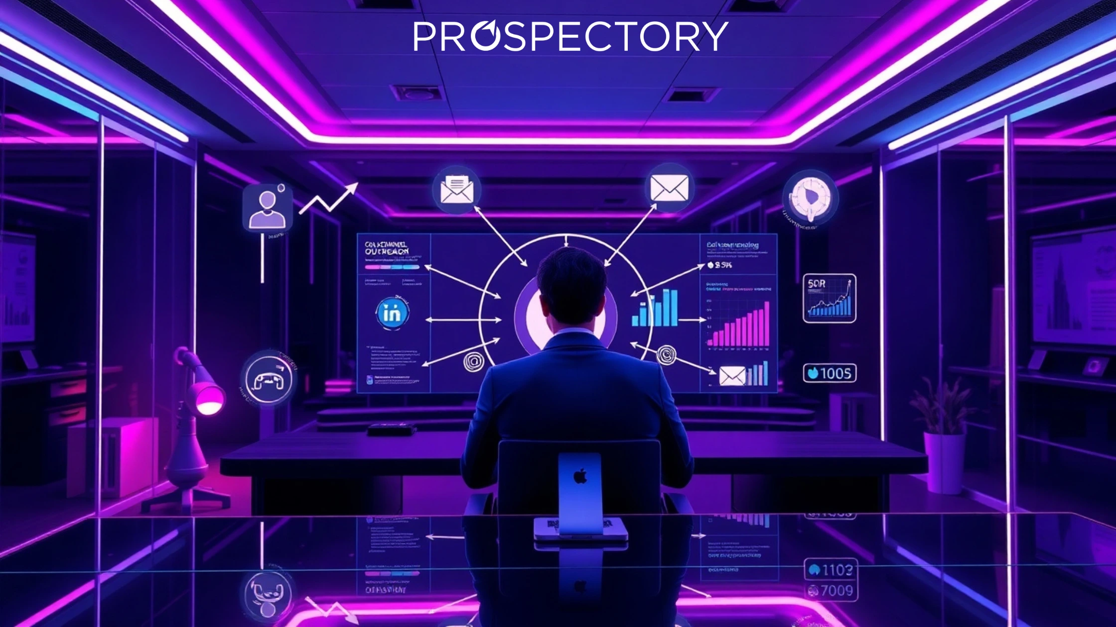 A professional using Prospectory ICP targeting dashboard with LinkedIn, email, and analytics to scale outbound SDR strategy.