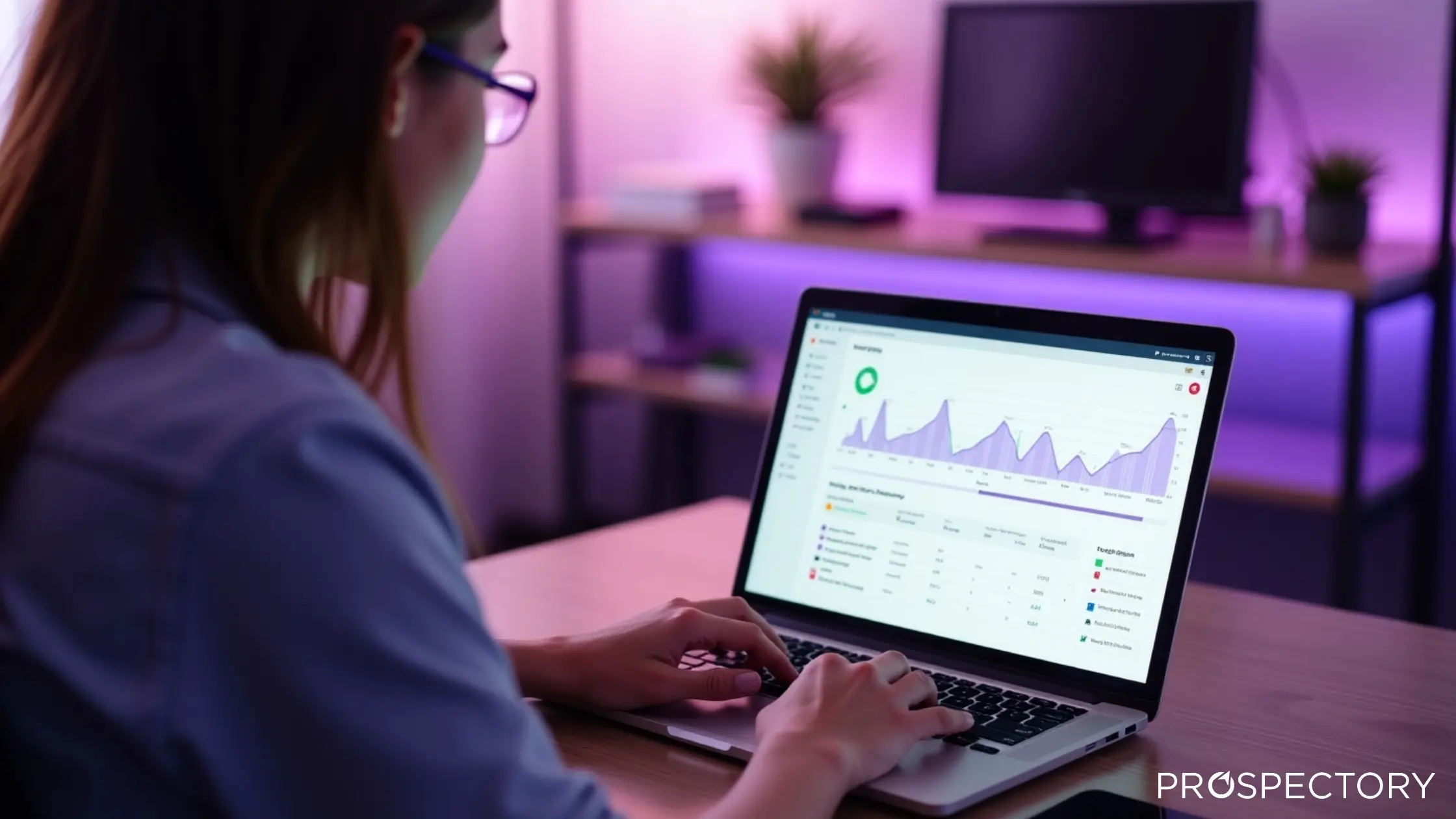 A professional using Prospectory’s email warm-up dashboard tracking deliverability, open rates, and engagement trends.