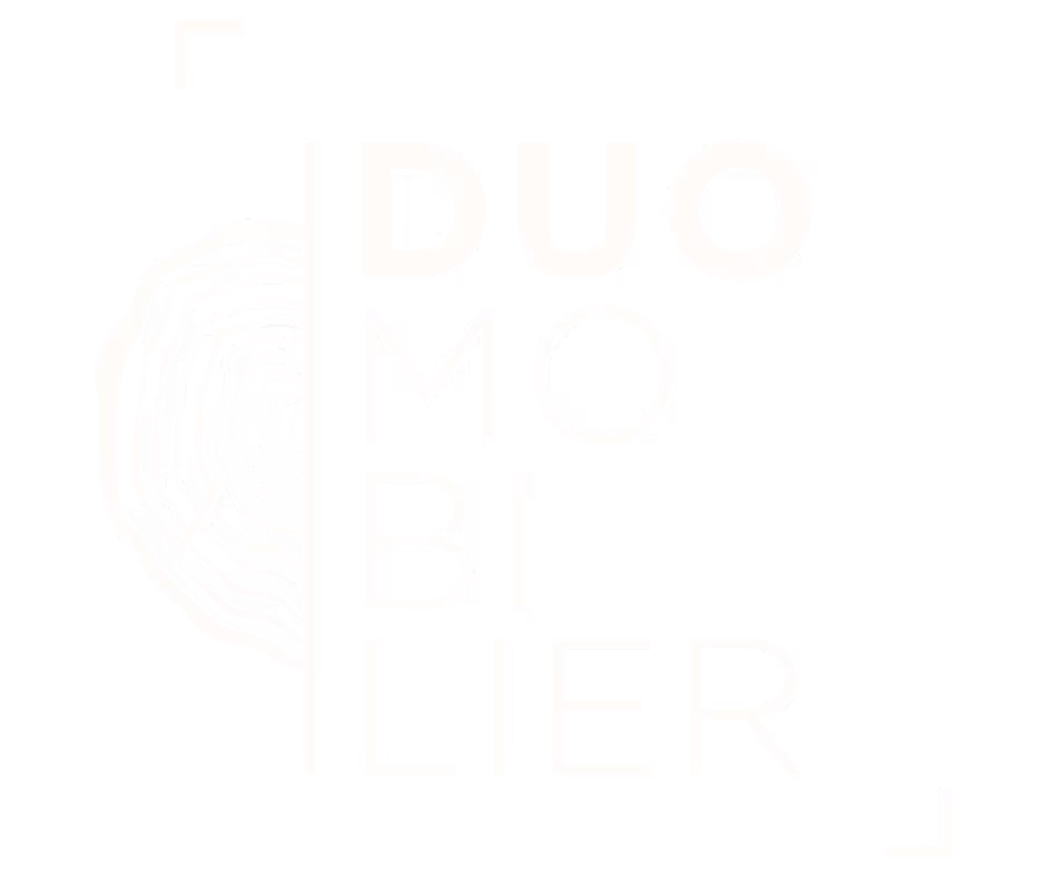 Duo Mobilier logo with stylized tree rings on the left and text arranged vertically and horizontally.